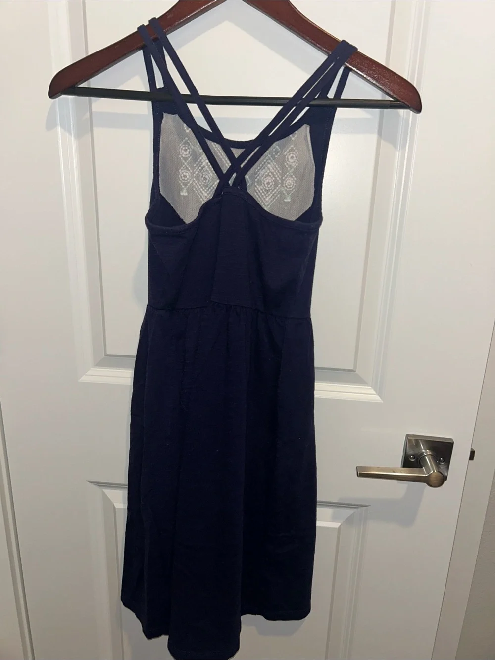 Girls Medium Gymboree Navy Dress with Teal & Lavender Embroidery Accents